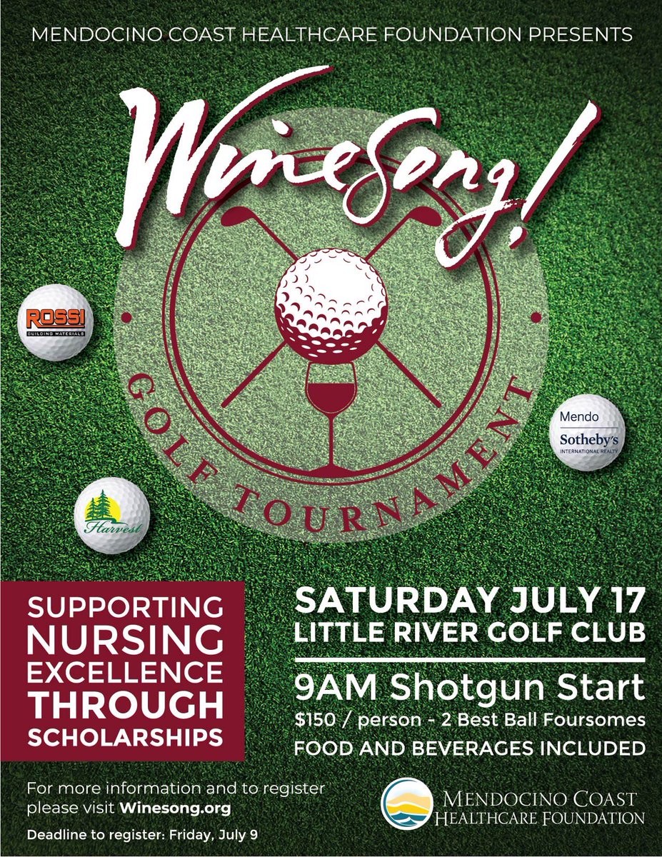 Join in on the fun ⛳️ register on Winesong.org or tune in on the MCHFoundation facebook to livestream the event ✨ see link in bio for more

.

.

.

#MCHFoundation #Winesong #Mendocino #MendocinoCoast #MendocinoCounty #Community #Charity #Nonprofit #HealthandWellness