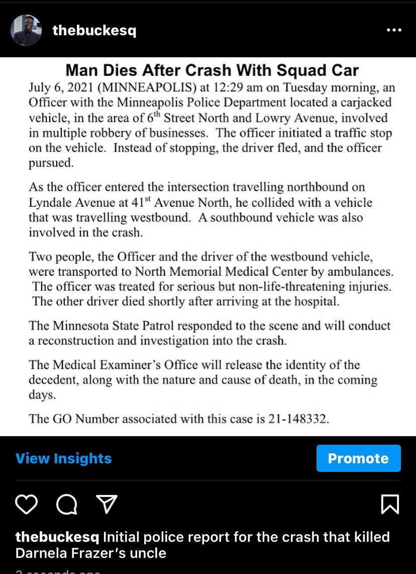 Initial report from the Office of Police Information in the accident that killed #DarnellaFrazier uncle