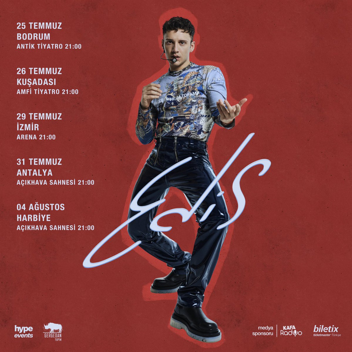 Hazırsak Edis Yaz Konserleriyle başlıyoruz seyirci 🦏
Uzun bir aradan sonra <a href="/edisgorgulu/">EDIS</a> #bodrum konseriyle dinleyicisiyle buluşuyor. 

biletler;

biletix.com/etkinlik-grup/…

#edis #konser #bodrum #izmir #kuşadası #antalya #harbiye #istanbul