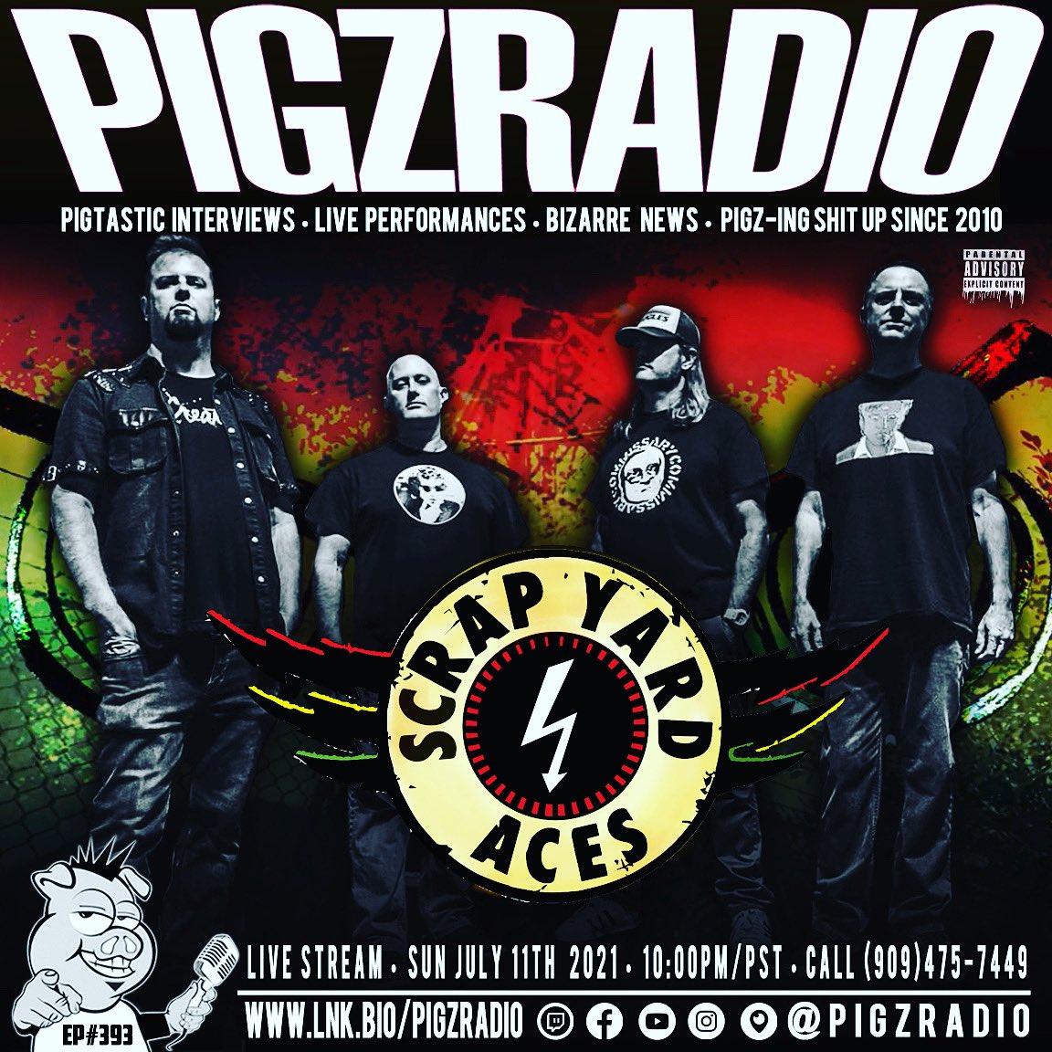 Scrap Yard Aces live 10pm PST this Sunday July 11th on <a href="/pigzradio/">PIGZRADIO</a> show in LA. We’ll debut 3 new songs and some old ones too - we’re even gonna take live phone calls. Tune in!! 🔥🔥#reggae #ska #punk #podcast #pigzradio #scrapyardaces #socal #LosAngeles #summer