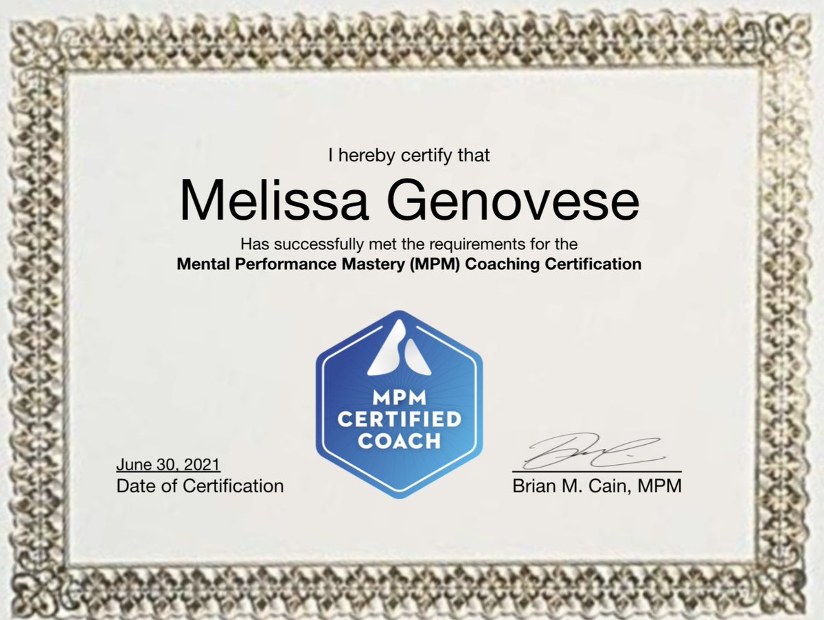 BrianCainPeak's tweet photo. Congratulations to Melissa Genovese, #MPMCoach on passing the Mental Performance Mastery Coaching Certification Course. Welcome to the team. Thanks for joining us on the journey to educating, empowering and energizing #10MLives https://t.co/d1r3N1cwR8