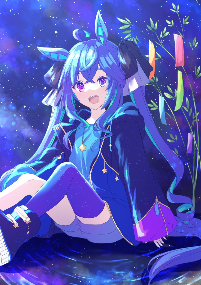 twin turbo (umamusume) 1girl solo horse ears animal ears tanabata star (sky) long hair  illustration images