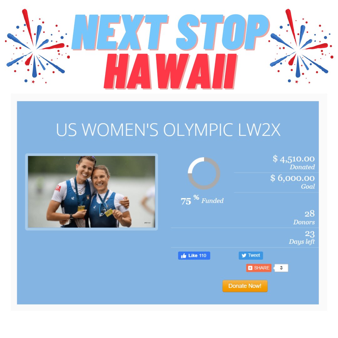 🇺🇸Coach Casey and the Women's Lwt 2x are in route to Hawaii to join the rest of the USA rowers at the pre-Tokyo training stop! If you'd like to help support their final stages of training, visit our website: Support Us>US Women's Lightweight 2x #gosarasotacrew #tokyo2020 #LW2x