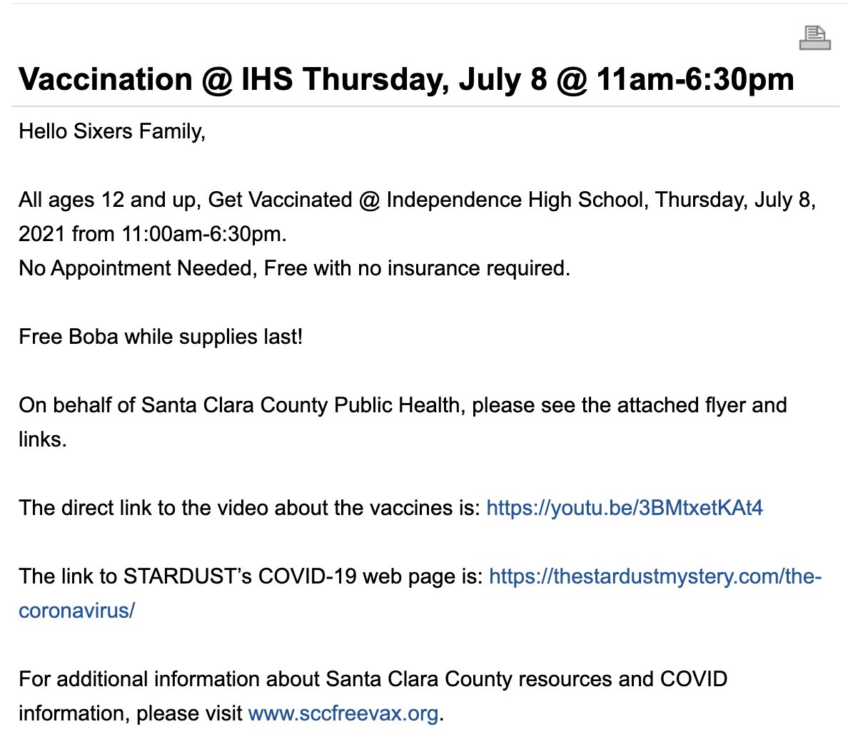 IndependenceHS's tweet photo. Thursday, July 8 11:00am-6:30pm
All ages 12 and up.
No Appointment Needed
Park in the Theatre Parking Lot

Free with no insurance required.

FREE BOBA while supplies last

https://t.co/xXYycYltA1.

#sixerpride https://t.co/Mc6a5pxuj0
