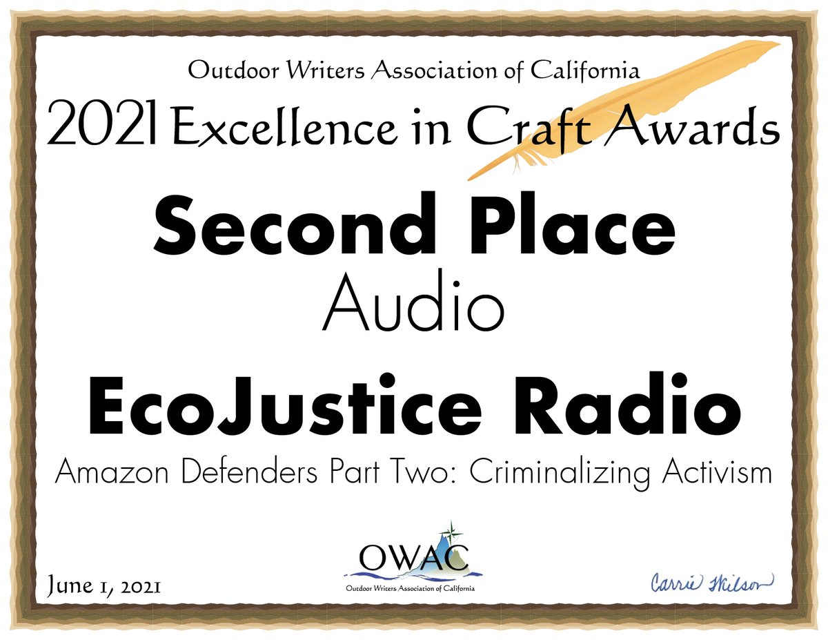 The Outdoor Writers Association of California awards EcoJustice Radio! This program is designed to recognize excellence in the field of #OutdoorJournalism and #media communications. For more information about our awards, check out this link: owac.org/congratulation…

#EcoPodcast