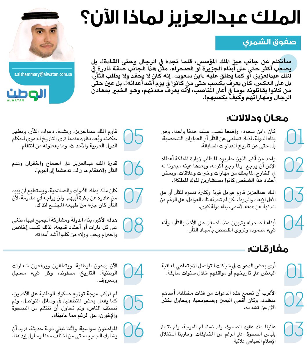 الملك عبدالعزيز لماذا الآن مقالات الوطن اكثر من ذلك