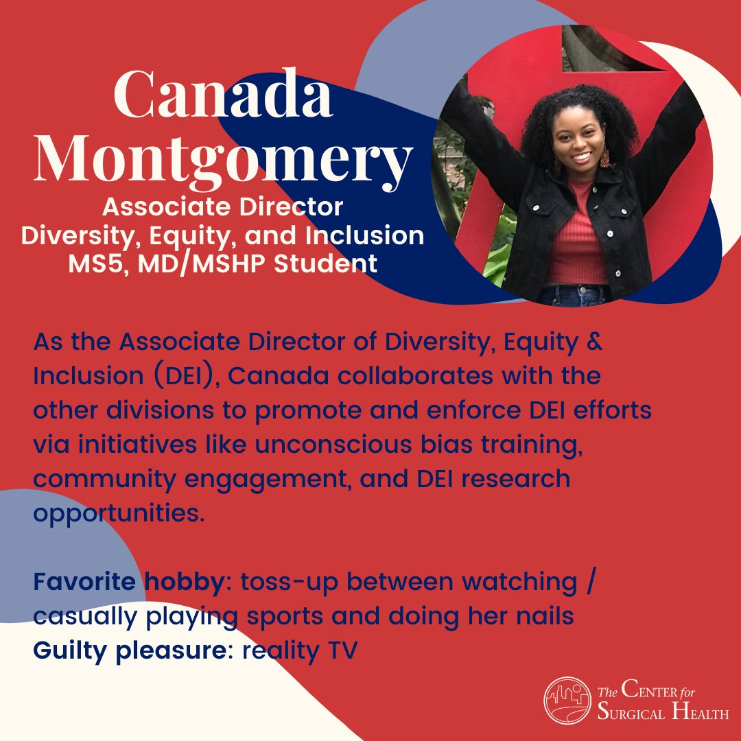surgical_health's tweet photo. Our first ever ✨CSH Spotlight✨ features Canada Montgomery, our amazing Associate Director of Diversity, Equity, and Inclusion (DEI). Thank you Canada for your absolutely incredible work! Future ✨CSH Spotlights✨ of our passionate &amp; talented team coming up soon 🙌 #CSHPhilly https://t.co/REZ6McoUPv