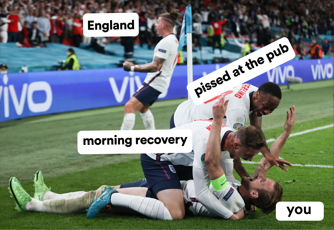 Jolly good show chaps ! Congrats on the first final place showing since 1966 🏴󠁧󠁢󠁥󠁮󠁧󠁿, don't forget to take #morningrecovery at the pub tonight! #EURO2020 #ENGDEN