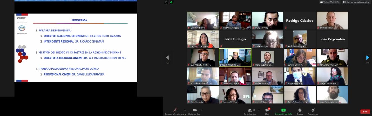 Junto a Dir. Nacional de <a href="/onemichile/">Ex ONEMI</a> Ricardo Toro, Gobernador <a href="/FuribeEstela/">Felipe Uribe Estela</a> y Aut. Regionales, en 1a Sesión Plenaria para la Reducción del Riesgo de Desastres #OHiggins, instancia de coordinación intersectorial, integrada por cerca de 70 instituciones público-privado y académico.