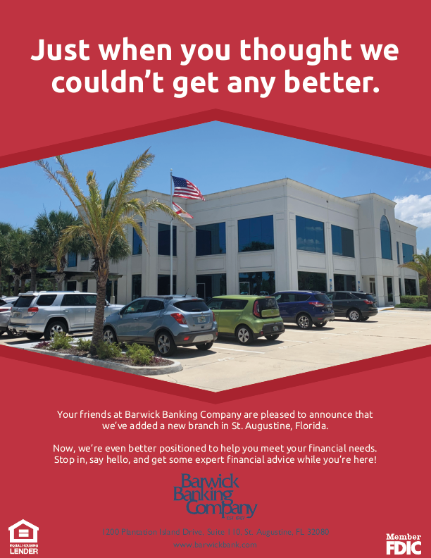 We're opening on Monday in St. Augustine!  Come check us out!  #bankatbarwick #staugustine #banklocal #communitybank