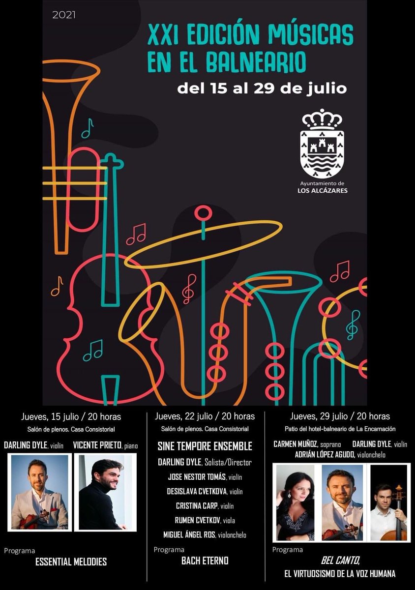 darlin_dyle's tweet photo. 📍Está mañana, junto al concejal de cultura del ayunt. de Los Alcázares hemos presentado el XXI Edición Músicas en él Balneario. Muy ilusionado por ofrecer un variado y precioso repertorio. Aquí 👇os dejo el cartel. Os esperamos el 15, 22 y 29 de julio. Música es segura. https://t.co/S7UJF0xmwF