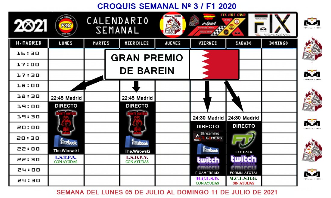 XboxFormula's tweet photo. * F1 2020 - XBOX ONE / COPA STAR TEAM PATA NEGRA - F1X
* LUNES 22:45 HORA MADRID / JORNADA 6
* GP DE BAREIN - SAKIR
* RESULTADOS DEL GP
* CLASIFICACION DE DRIVERS
* CLASIFICACION DE TEAMS
* LIGA INTERNA DE TEAMS F1X / #WeAreF1
* Discord F1X - Since 2010
  https://t.co/Kt6wKVFW7J https://t.co/7l4aGu7amB
