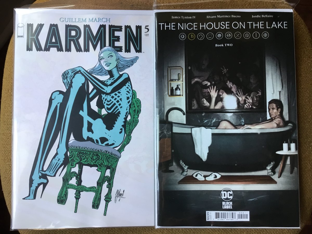 Just these two today but I’ve been waiting for them!

Karmen #5 (of 5) by @GuillemMarch 
The Nice House on the Lake #2 (of 12) by @JamesTheFourth & @AMartinezBueno 

#NewComicsWednesday