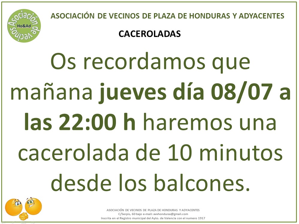 AvvPlaza's tweet photo. Mañana, jueves 8 de julio, invitamos a todos los vecinos y vecinas de la plaza Honduras y adyacentes a unirse a la cacerolada de 10 min que hemos organizado a las 22 h! 

Porque juntos y juntas somos más fuertes 💪

¡Hagámonos escuchar! 👏👏👏👏

 #BarrioHonduras #SomosBarrio https://t.co/BvzJ1tyUio