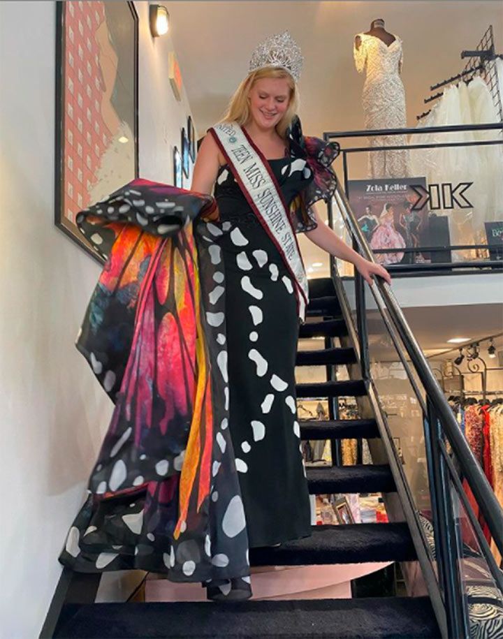 Pageant is only days away and Teen Miss Sunshine State 2021 is ready!! Butterfly gown from Zola Keller. #pageant #pageantdresses #2021usucountdown