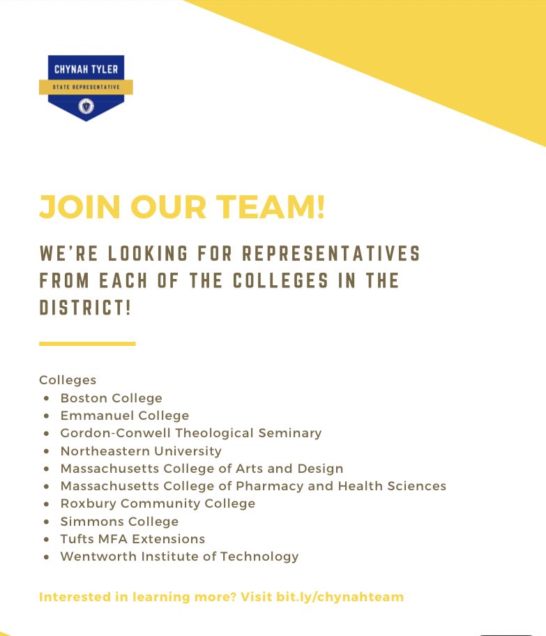 EC_YIG's tweet photo. The Office of Massachusetts State Representative Chynah Tyler is looking to promote collegiate engagement in the Commonwealth. With your help, we'll reimagine what  youth involvement looks like at the state level. Interested in applying? Follow the QR code attached to this post! https://t.co/a2Q0ptulL5