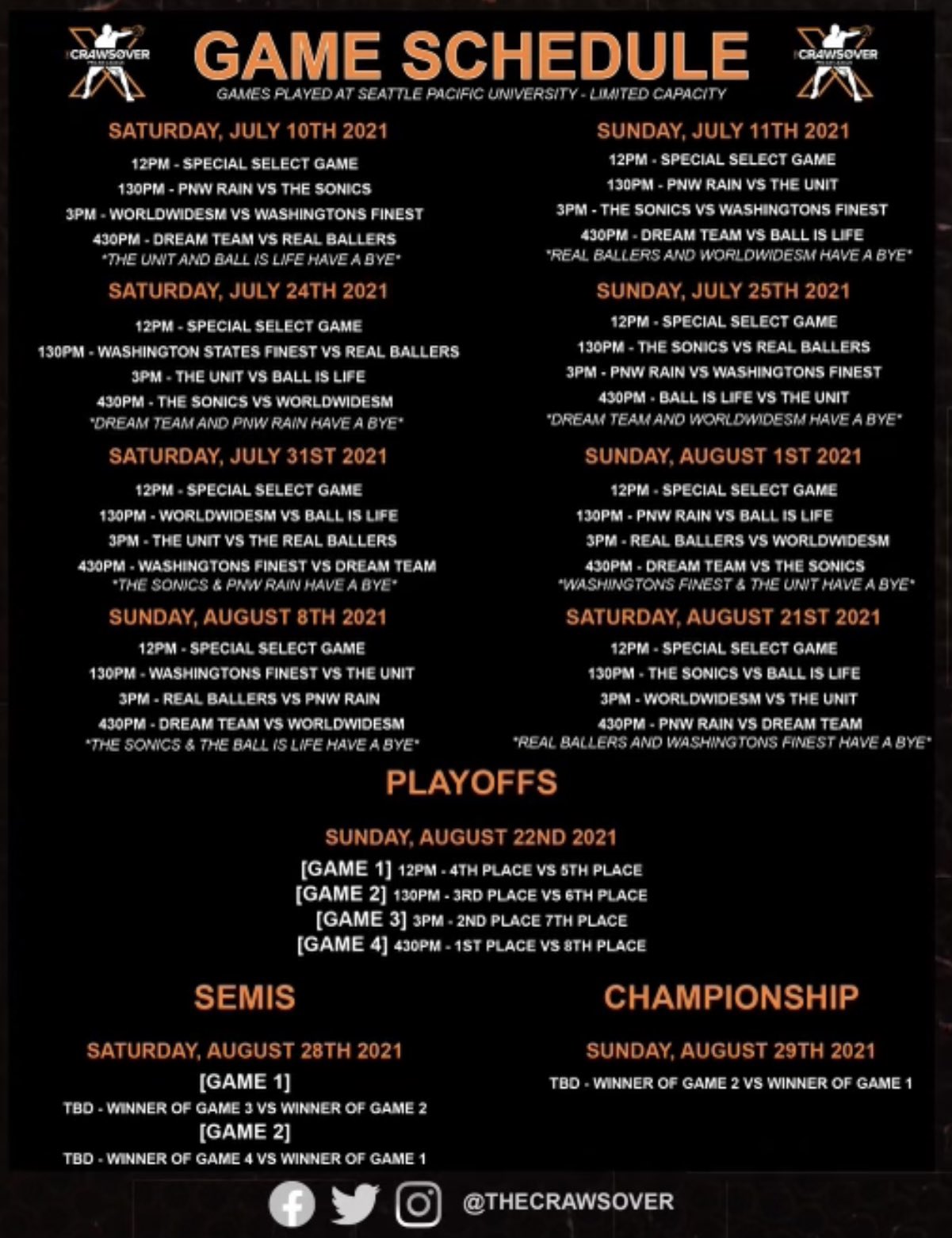 🏁 Jamal Crawford on Twitter "Here’s thecrawsover pro am schedule and