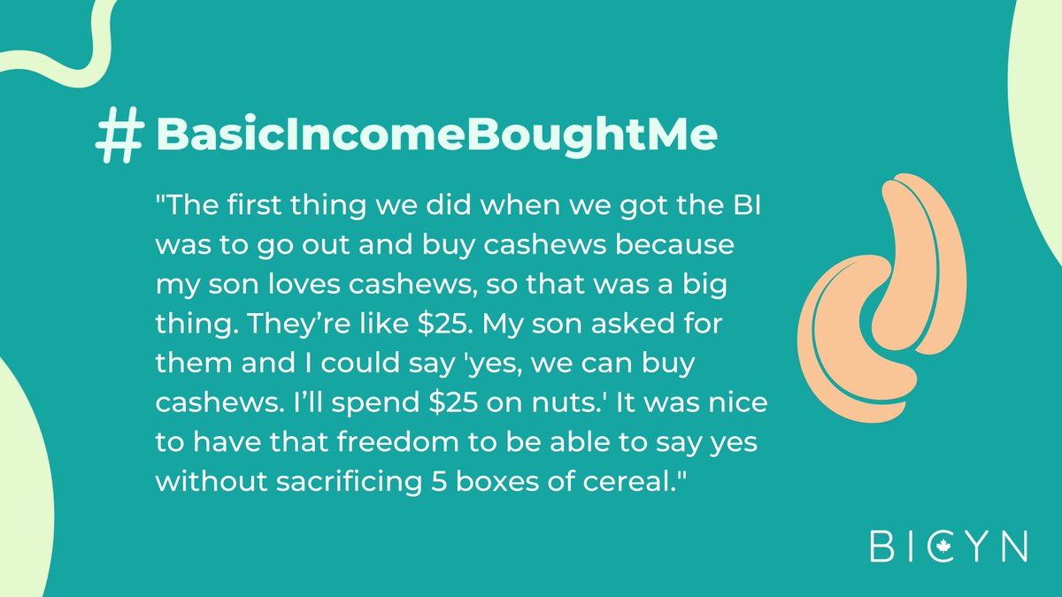 For many, #BasicIncome meant being able to buy treats that might otherwise be a luxury.

For this person, #BasicIncomeBoughtMe the freedom to splurge on cashews - their son's favourite! - without having to sacrifice food security.