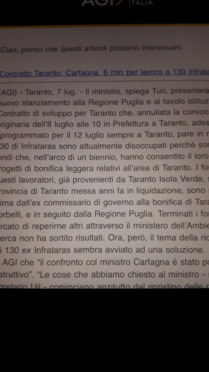 palmiottid's tweet photo. #contratto #istituzionale #taranto @mara_carfagna #ministero #sud 6 mln per riportare al #lavoro i 130 ex #infrataras ora con la #naspi Quasi 100 mln per il #porto nelle infrastrutture Conferma #ferretti Tavolo istituzionale il 12.7 Novitá in arrivo per #bonifica @Agenzia_Italia https://t.co/4bI2Y9Wkob
