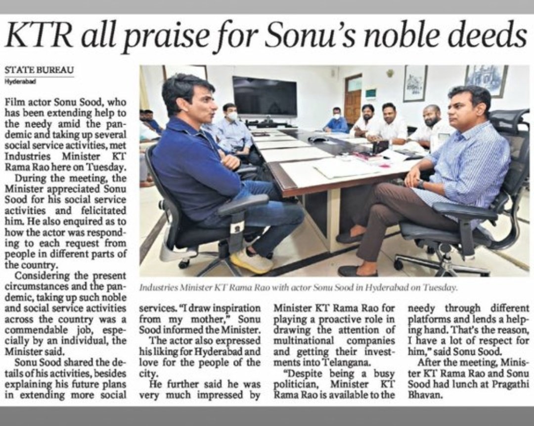SonOfBharatRK's tweet photo. KTR ALL PRAISE FOR SONU SOOD SIR'S NOBLE DEEDS. 

@SonuSood #SonuSood #SonuSoodRealHero https://t.co/oFI033O6OQ