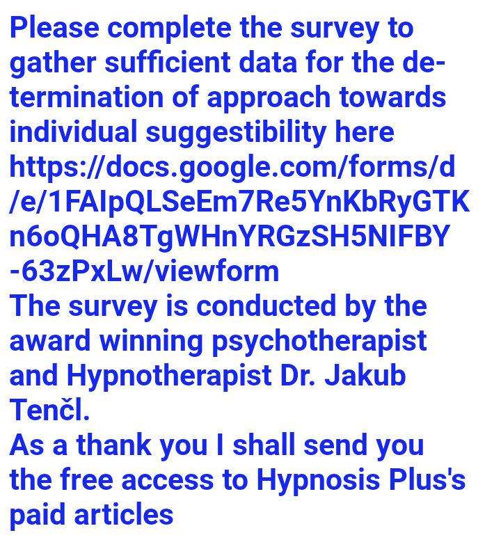 healing_shanta's tweet photo. Please complete the survey to gather sufficient data for the determination of approach towards individual suggestibility here https://t.co/dw4Bz0JycH #survey #psychotherapy #hypnotherapy #surveying #invitations #suggestibility https://t.co/1mB4OTlUlV