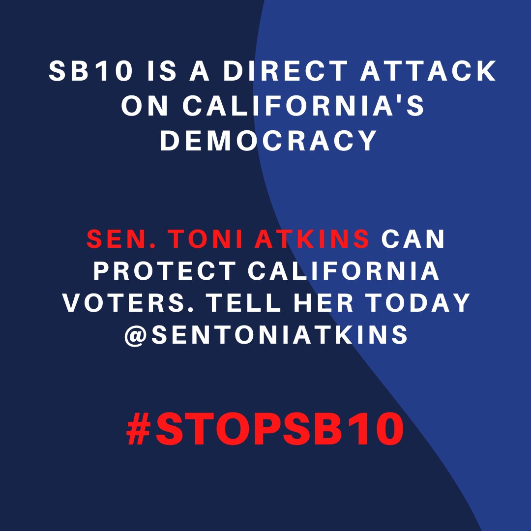 CRPE_EJ's tweet photo. #SB10 is direct attack on all Californians' voting rights. U.S. Senator Toni Atkins has the power to stop this bill from reaching the Senate floor. RT this post and tag @SenToniAtkins with the hashtag #StopSB10 to help #protectdemocracy in California today! https://t.co/wog7xCI8hE