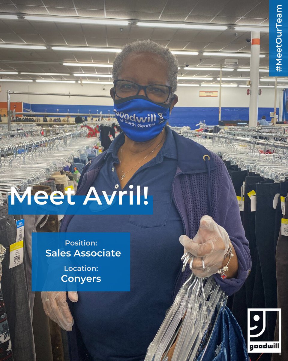GoodwillNG's tweet photo. Avril is a passionate employee at our Conyers store who takes pride in being able to support our mission to put people to work.
Thank you Avril for everything you do! #GoodwillNG #PutPeopletoWork https://t.co/LBcCzQguxB
