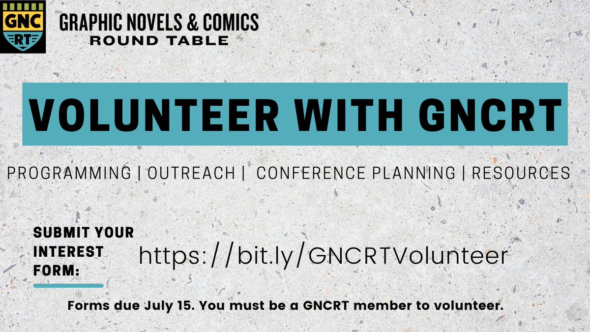 libcomix's tweet image. Interested in creating#LibraryProgramming or #LibraryConferences? Want to work our social media team (we&apos;re pretty cool😉) to help get the word out about our #libcomix and #educomix projects? Submit a volunteer interest form and join a committee! bit.ly/GNCRTVolunteer