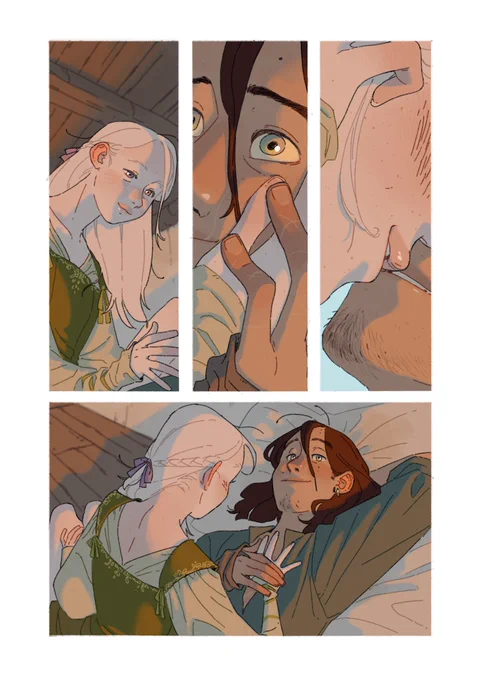A page featuring Elia and Rebis as grownups, sharing a little kiss. 