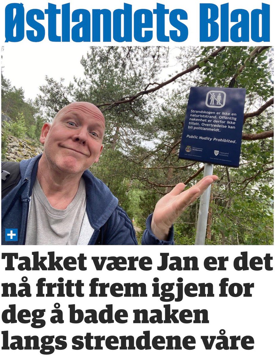 Dagens mest imponerende naken-Jan-overskrift 🥳
– Jeg foreslår et nytt og hyggelig skilt ved Strandskogen, for eksempel «Her kan du trygt bade og sole deg med eller uten klær. Nyt dagen!».
Du kan låne resten av saken her dalchowsverden.no/fritt_frem_og_…