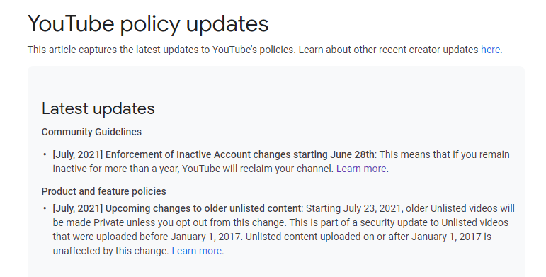AGKavm2000's tweet photo. If you though Youtube couldn't become even bigger jackasses of what they already are...

They added a new policy saying any inactive channel will be reclaimed by the site...this could be either being locked out of it or termination

Yup, Youtube won't survive the 2020s. https://t.co/6xDQgEPjFP