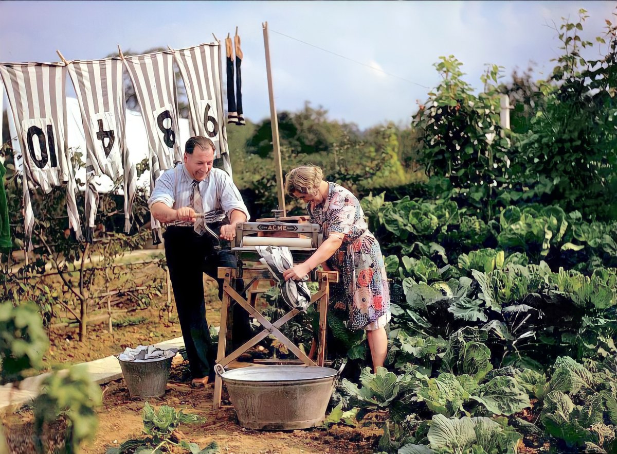 StuartHumphryes's tweet image. Football's in the air tonight, but I have a disgraceful lack of material to make me look relevant. However, I have these charming shots - Monday 27th September 1943 &amp;amp; Bath City Football Team Chairman Arthur Mortimer &amp;amp; his wife laundering the club's kits amongst the cabbages.