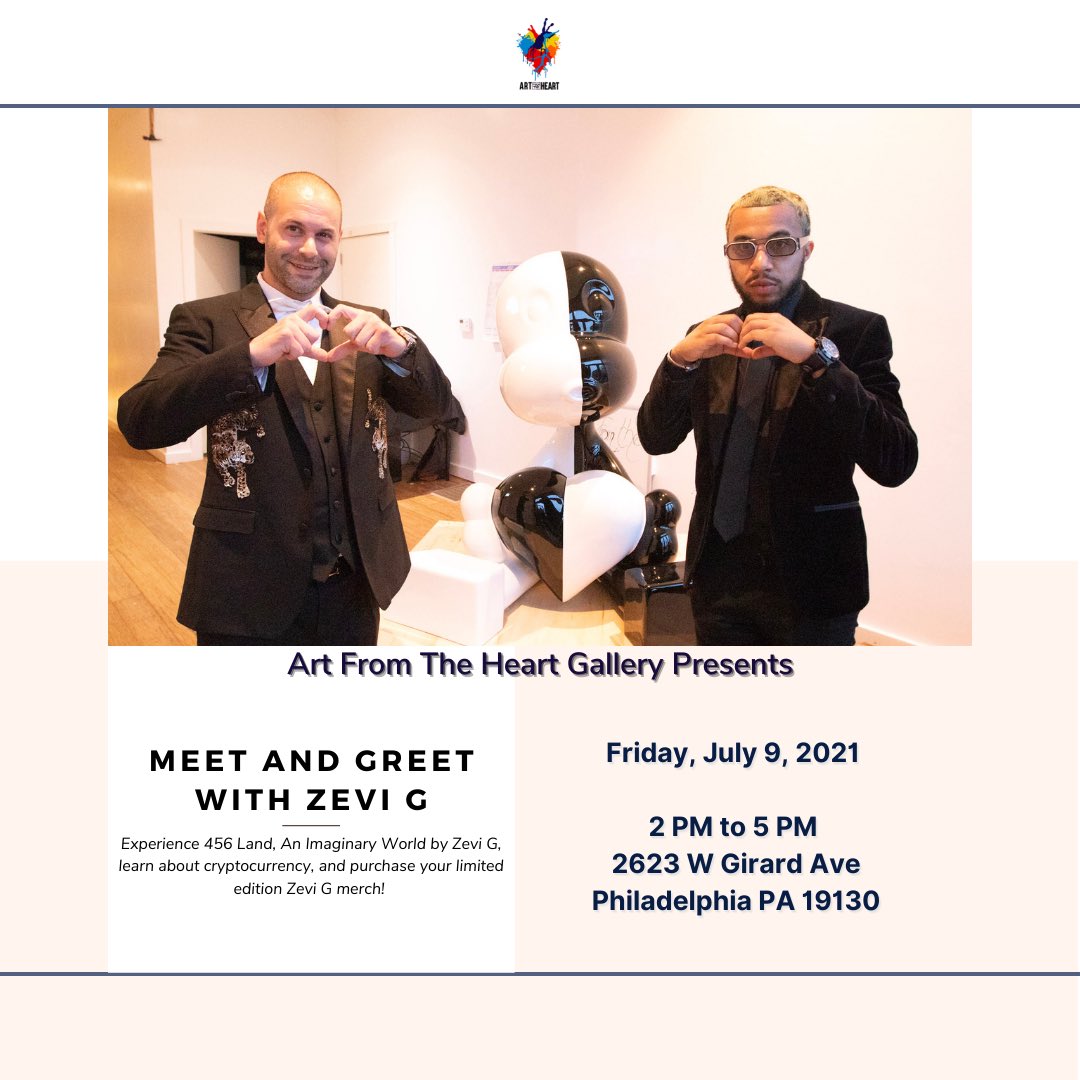 afthgallery's tweet photo. Meet the man behind the Land this Friday, July 7, 2021 from 2 PM to 5 PM at the @AFTHGallery! 

Experience 456 Land, An Imaginary World by Zevi G, learn about building wealth alongside digital art and cryptocurrency, and purchase your limited edition @ZeviG merch and NFT’s. https://t.co/rFrUpXBXKH