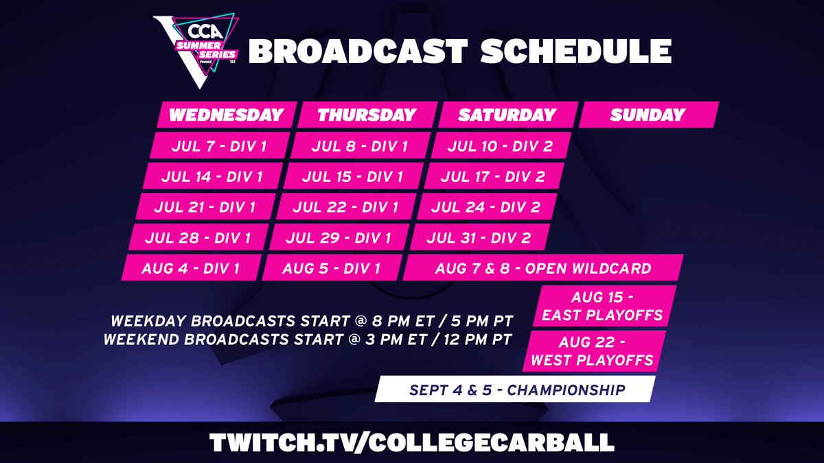 CollegeCarball's tweet photo. Want to catch every minute of carball on broadcast this summer? We've got you covered! Check out our full season schedule below!

📺https://t.co/V7ecLitSiY https://t.co/LVST3LlNRR