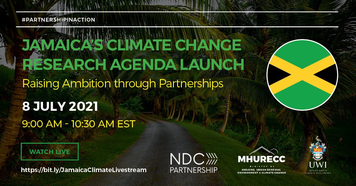 We have partnered with <a href="/ndcpartnership/">NDC Partnership</a> and <a href="/uwimona/">The UWI Mona Campus</a> 
to launch Jamaica’s Climate Change Research Agenda. 

Join us live tomorrow at 9:00am on YouTube youtu.be/-E5uOjx30BM 

#MHURECC #ClimateChange #ClimateAction #ClimateActionNow