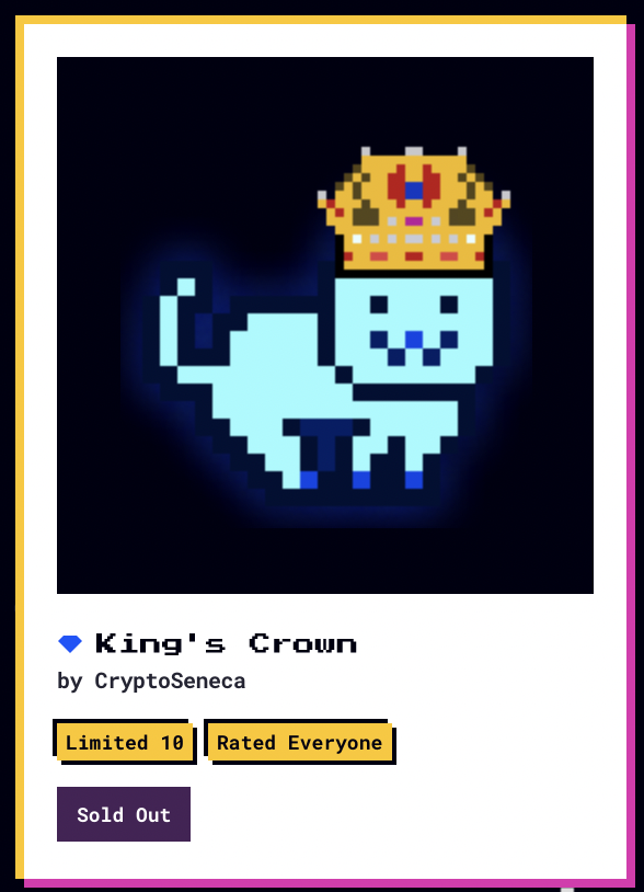 CryptoRares's tweet photo. E.T. Mask and King's Crown sold out already 🤯 https://t.co/11yDV4osfk