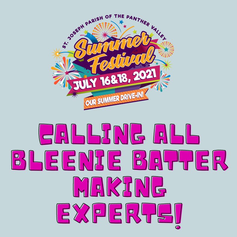 sjppv's tweet photo. Please visit the Summer Festival page on our website for updates concerning ticket purchasing, remaining sponsorships available, and volunteer needs!  How are your bleenie batter making skills? #SJPVSummerFestival #SJPVfamily https://t.co/dlpYIku5DX https://t.co/1356fBd8F7