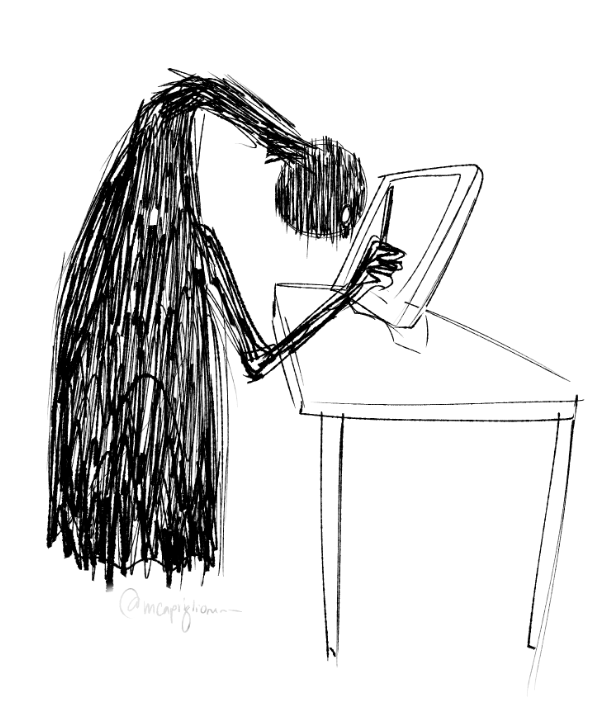 me: i dont know why my back and neck always hurt so bad :(
also me: *draws like this*