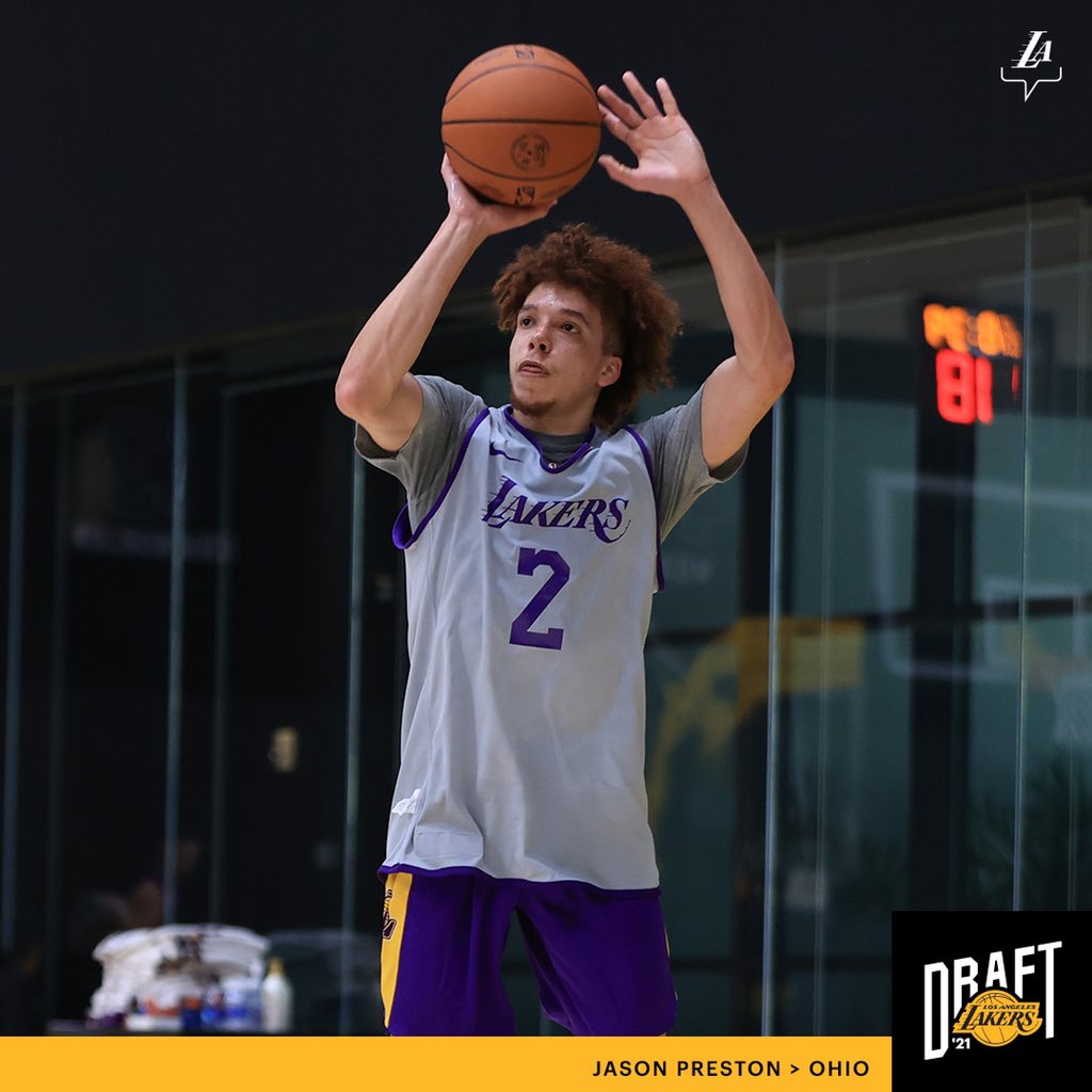 Lakers's tweet photo. Working out for the #LakeShow today: Jason Preston. https://t.co/CZB5ZlgZ9W