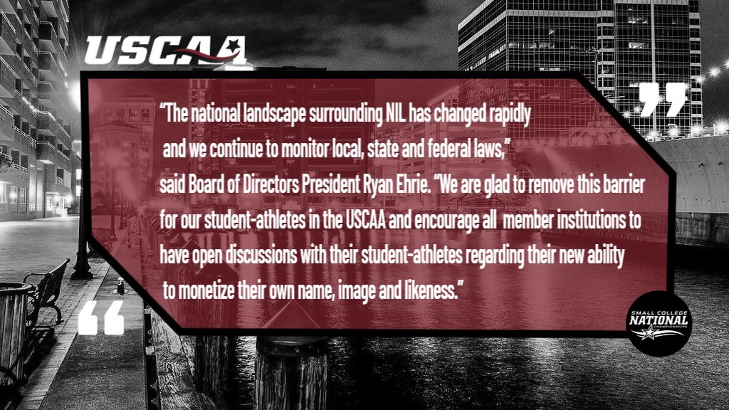 The USCAA and its Board of Directors voted to provide legislative relief surrounding NIL. To read the full release, visit theuscaa.com