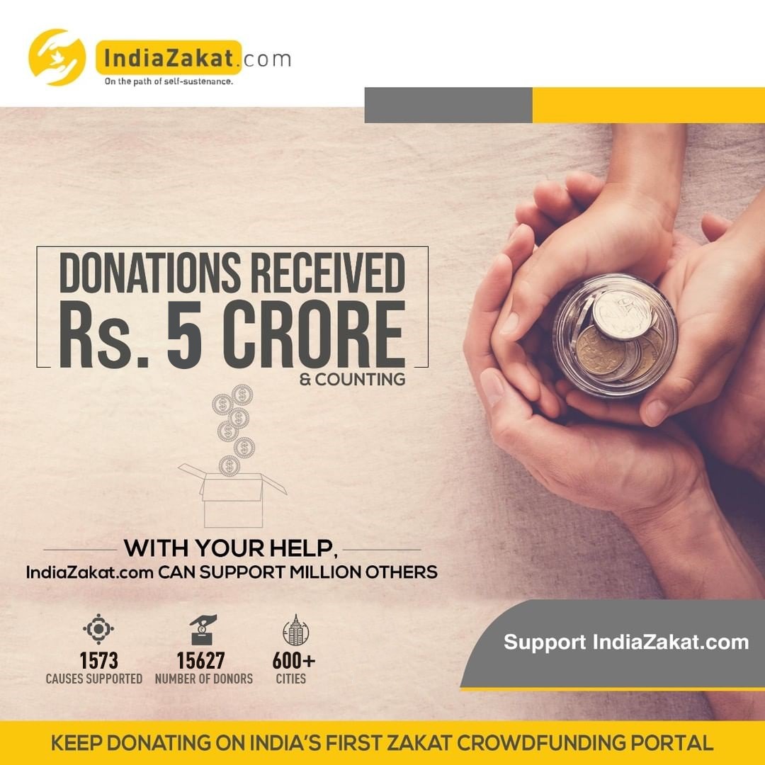 It gives us immense pleasure to inform you that within a short span of 14 months, IndiaZakat.com has crossed a historic milestone of ₹ 5 Crores raised through 15,000+ donations &amp; help more than 13,000+ needy individuals from 1600+ Causes raised on the platform so far.