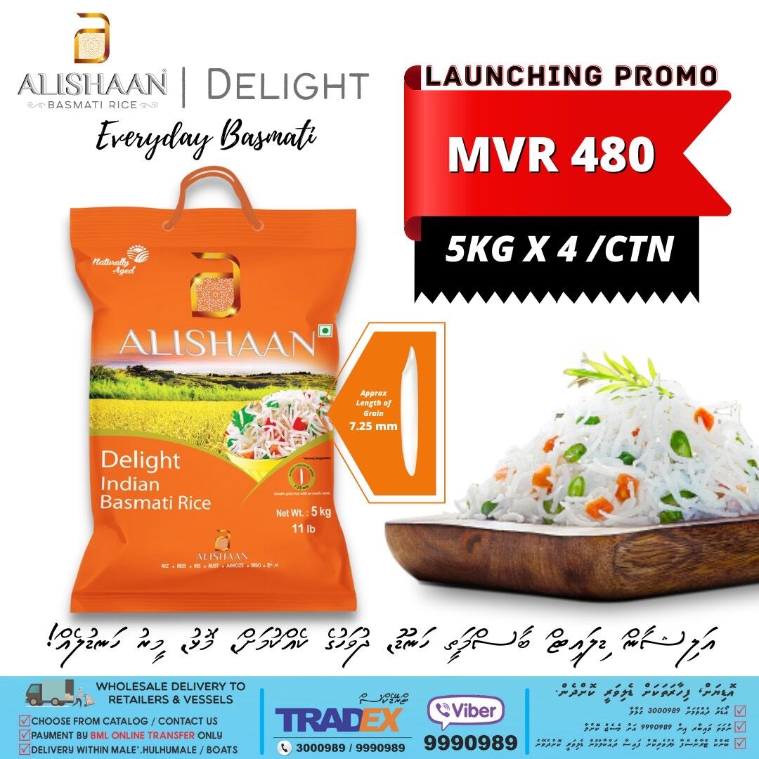 tradexMV's tweet photo. Delight your day with Alishaan Delight Basmati - your everyday basmati rice. https://t.co/nJIbW1wSvC