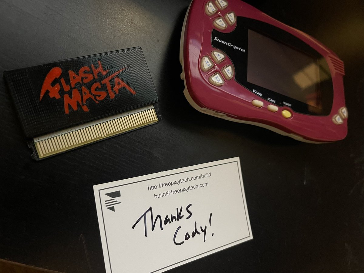 Oddba1149's tweet photo. Got a new #Flashmasta cart for my #wonderswan! Man this thing has a cool looking 3D printed case. Also, I can finally give Judgement Silversword a go! https://t.co/ALjiV7c6Lc