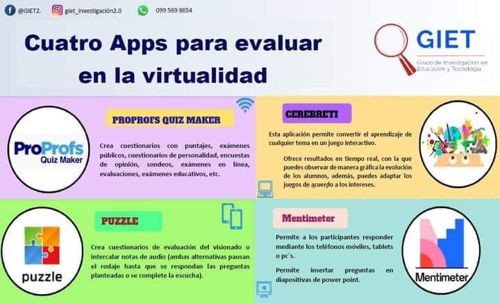 GIET2_0's tweet photo. 🔎¡CONOCE MÁS! ¿Te ha pasado que no sabes cómo evaluar a tus estudiantes en modalidad virtual?
Te presentamos cuatro aplicaciones muy útiles para dinamizar el proceso de evaluación en nuestras clases virtuales
#GIET2_0 #RedINDTEC #UNAE #educación #clasesvirtuales #APP #MINEDUC https://t.co/FcB4l9rLJx