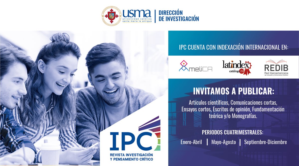 ¡Publica en nuestra Revista de Investigación y Pensamiento Crítico (IPC)!
Contamos con indexación internacional.

#USMAPanama #IDUSMA
#investigación #tesis