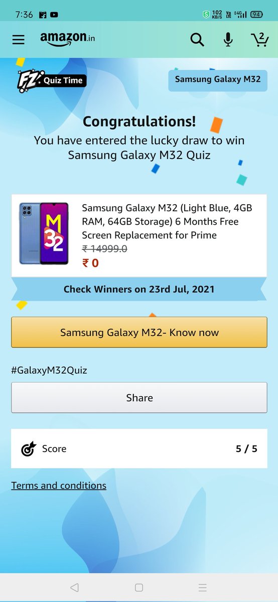 SkNagdeve's tweet photo. #GalaxyM32Quiz @amazonIN @amazon https://t.co/I2XcBgvaCv