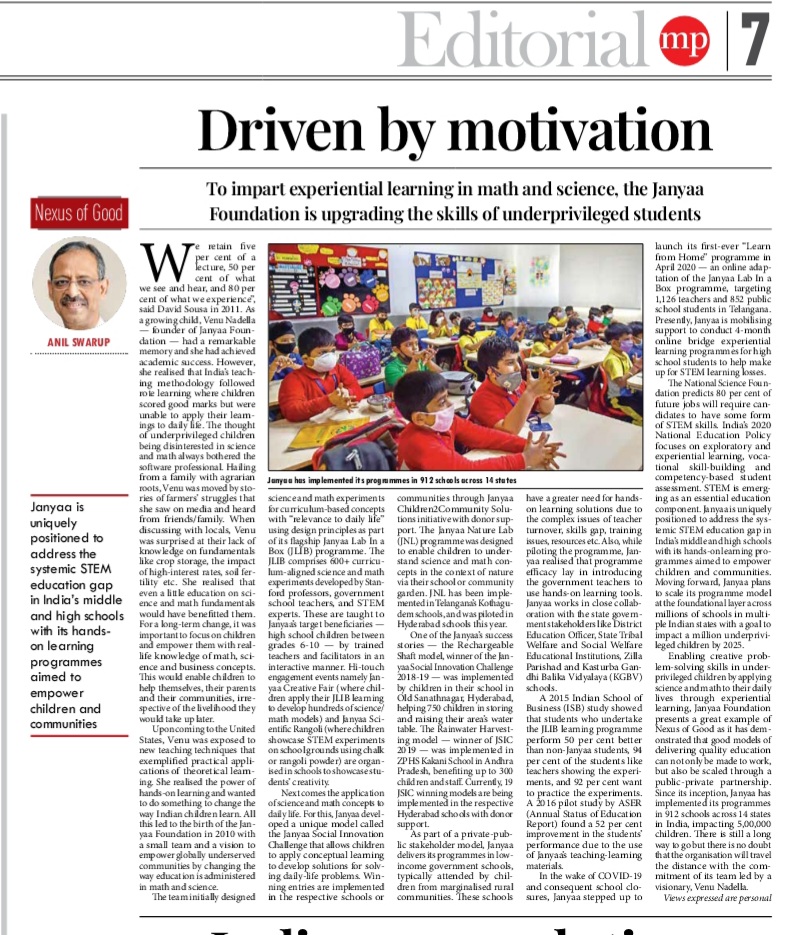 Presenting a great example of <a href="/nexusofgood/">Nexus of Good</a>, <a href="/janyaa/">Janyaa</a>, under inspired leadership of Venu Nadela, uses public-private partnership to scale their model of experiential learning to impart skills &amp; education to underpriveleged children. <a href="/MillenniumPost/">Millennium Post</a>
millenniumpost.in/opinion/nexus-…