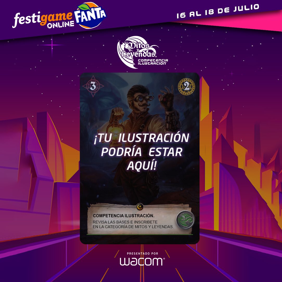festigame's tweet photo. ¿TE LO IMAGINAS? Si ganas el primer lugar en la categoría de #MitosYLeyendas en el concurso de ilustración te vas a llevar una Wacom One, ¡pero además! Tu ilustración va a ser una carta real para el juego 👀🤩
Esta competencia está presentada por #WacomChile y #FantaCL 😎 https://t.co/1lspAZAere