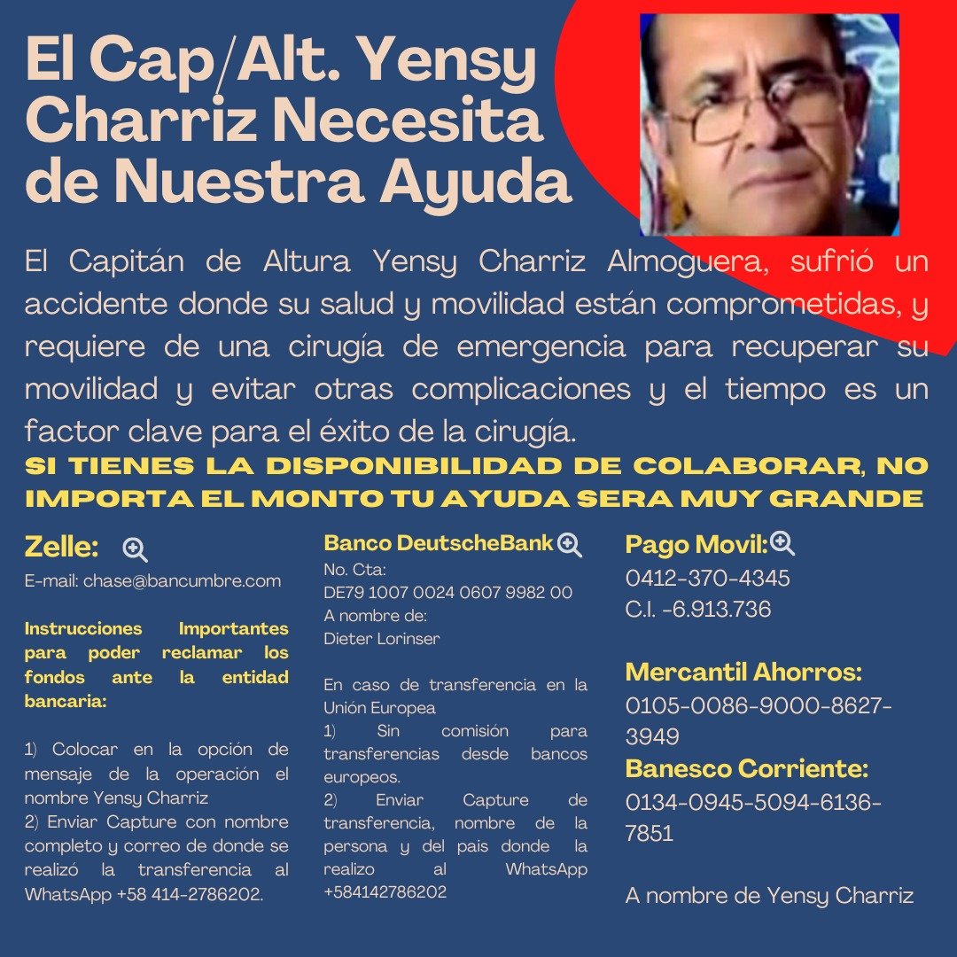 🙏 En esta oportunidad apoyemos al 🚢Capitán Yensy Charriz
Orar + Divulgar + Colaborar