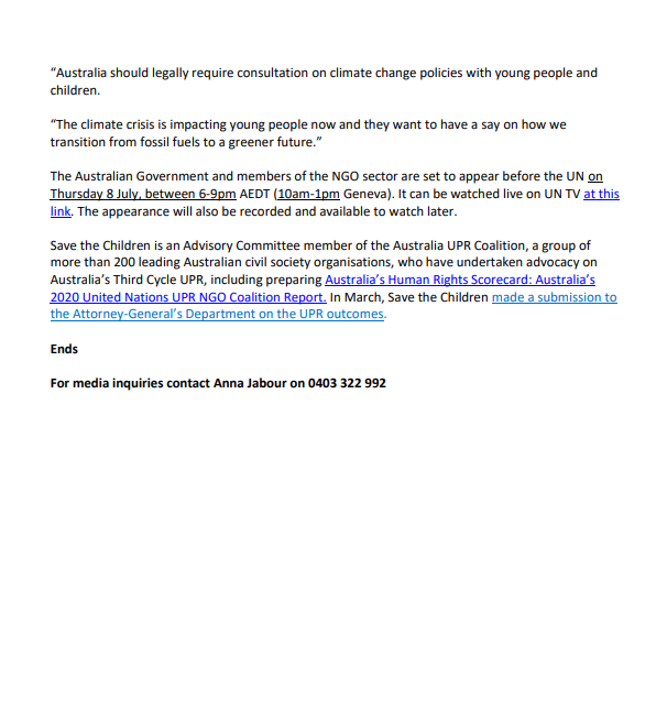 SaveAusNews's tweet photo. MEDIA RELEASE: The Oz Govt is set to front the @UN_HRC in Geneva tonight to respond international pressure to lift the bar on #humanrights.
More than 30 countries have called on #Australia to #raisetheage from 10 & there have been multiple calls to take stronger #climateaction https://t.co/rih7IklT0g